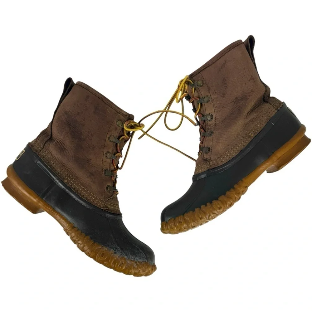 LL Bean The Bean Duck Lace Up Boots Brown Leather Rubber Size 8 Vintage Snow